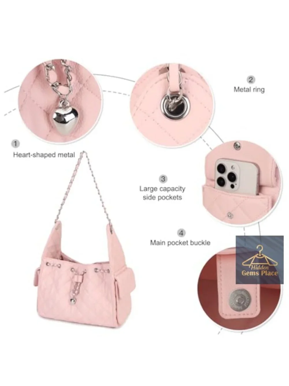 Vegan Leather Quilted Hobo Shoulder Bag with Chain Strap